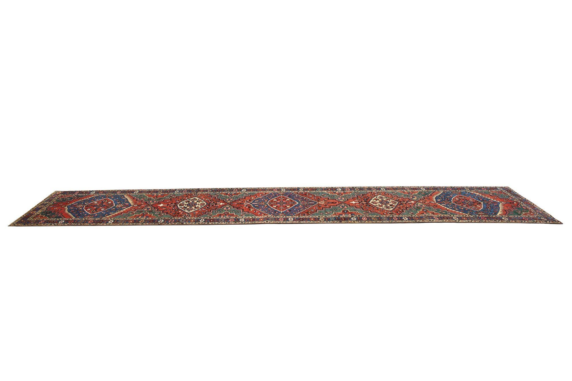 Alfombra Persa Heriz - Lana Azul Marrón Verde Marfil Rojo - 97962 siglo XX en venta