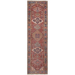 Persian Heriz Runner Rug - Wool Blue Brown Pink Red Taupe - 97941