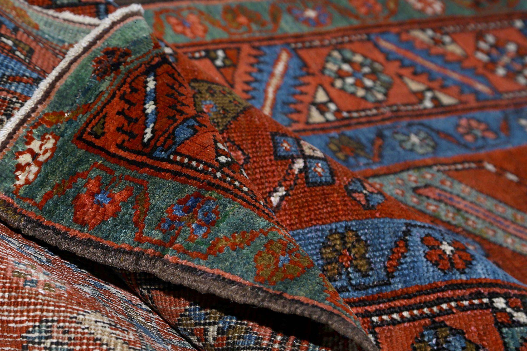Persischer Heriz Läufer Teppich - Wolle Blau Braun Rot Design - 97926 im Zustand „Hervorragend“ im Angebot in Dallas, TX