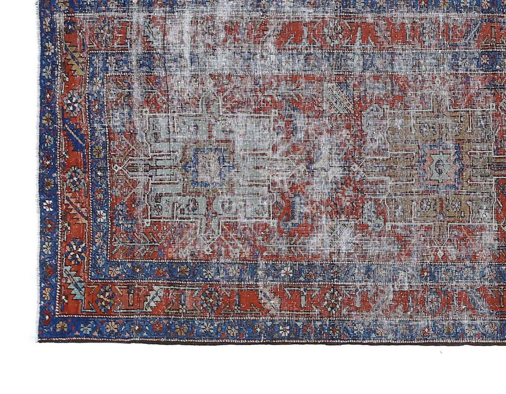 Persischer Heriz Läufer Teppich - Wolle Blau Braun Rot Design - 97935 im Zustand „Hervorragend“ im Angebot in Dallas, TX
