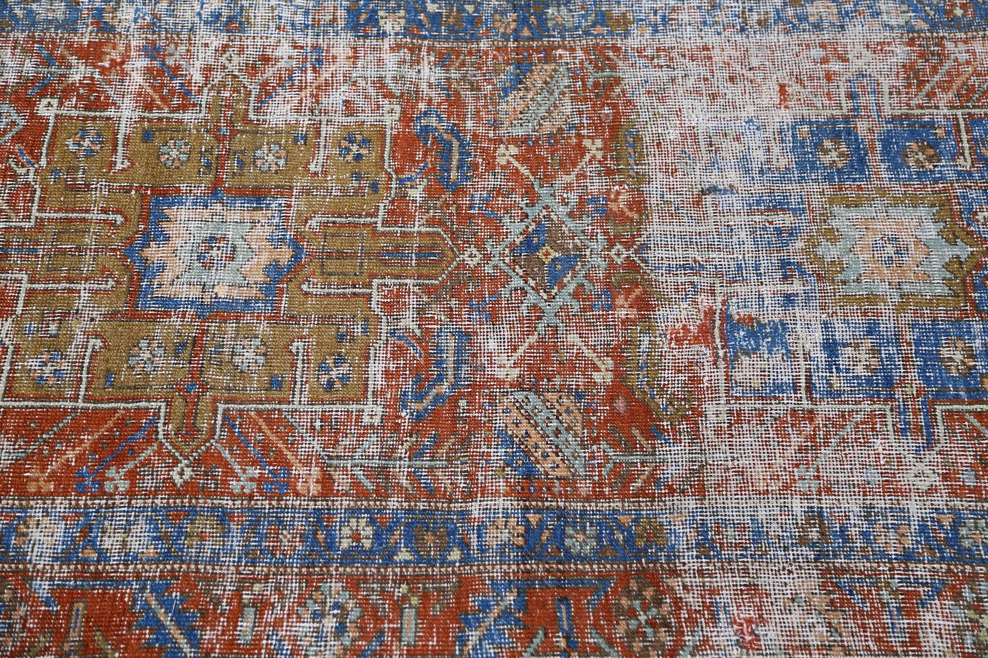 Persischer Heriz Läufer Teppich - Wolle Blau Braun Rot Design - 97935 (20. Jahrhundert) im Angebot