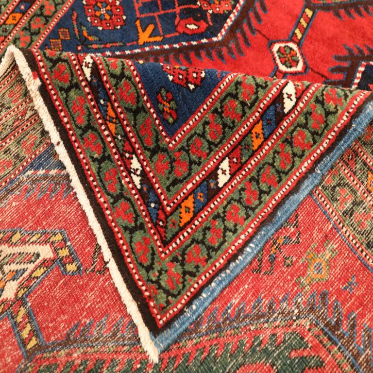 Persischer Heriz-Läufer aus Wolle in Blau, Grün, Marineblau, Blau und Rot - 94652 (Handgewebt) im Angebot