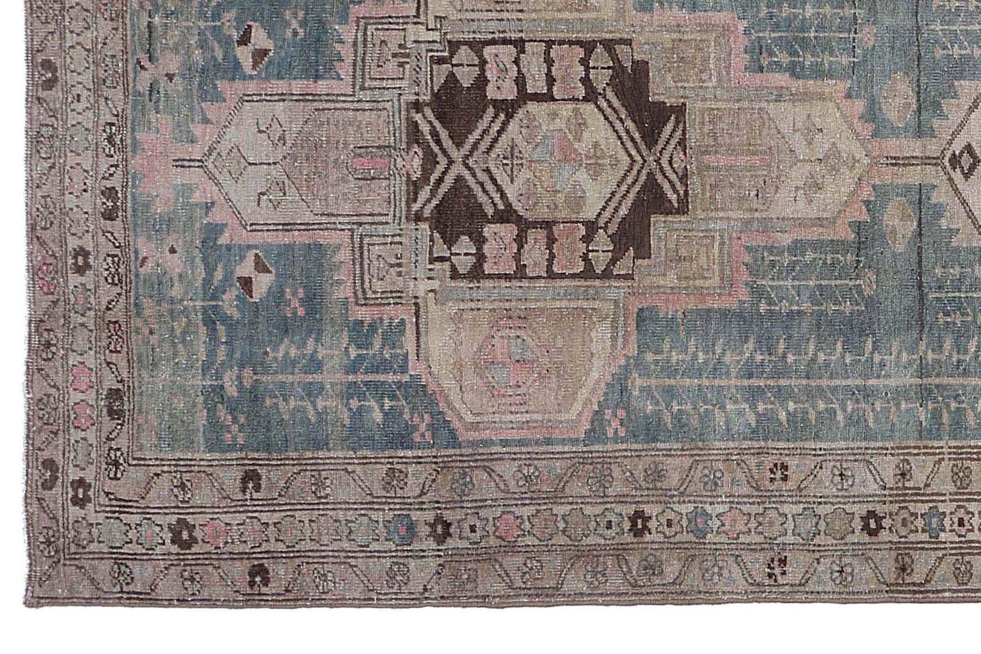Iracheno Tappeto Persiano Heriz Runner - Disegno in Lana Blu Avorio - 97455 in vendita