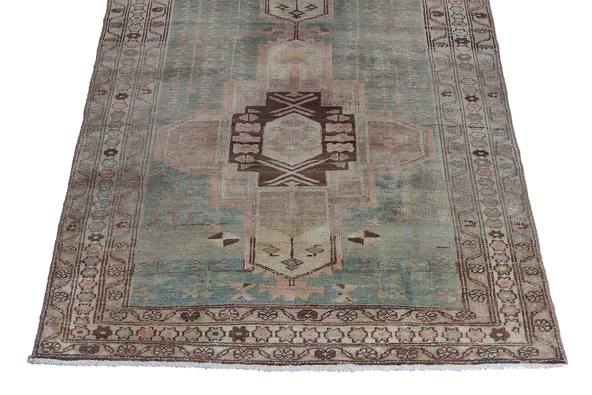 Tappeto Persiano Heriz Runner - Disegno in Lana Blu Avorio - 97455 In condizioni ottime in vendita a Dallas, TX