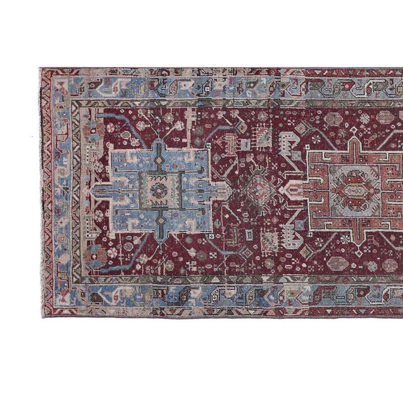 Persischer Heriz-Läufer - Wolle Blau Elfenbein Rot Design - 97896 (Irakisch) im Angebot