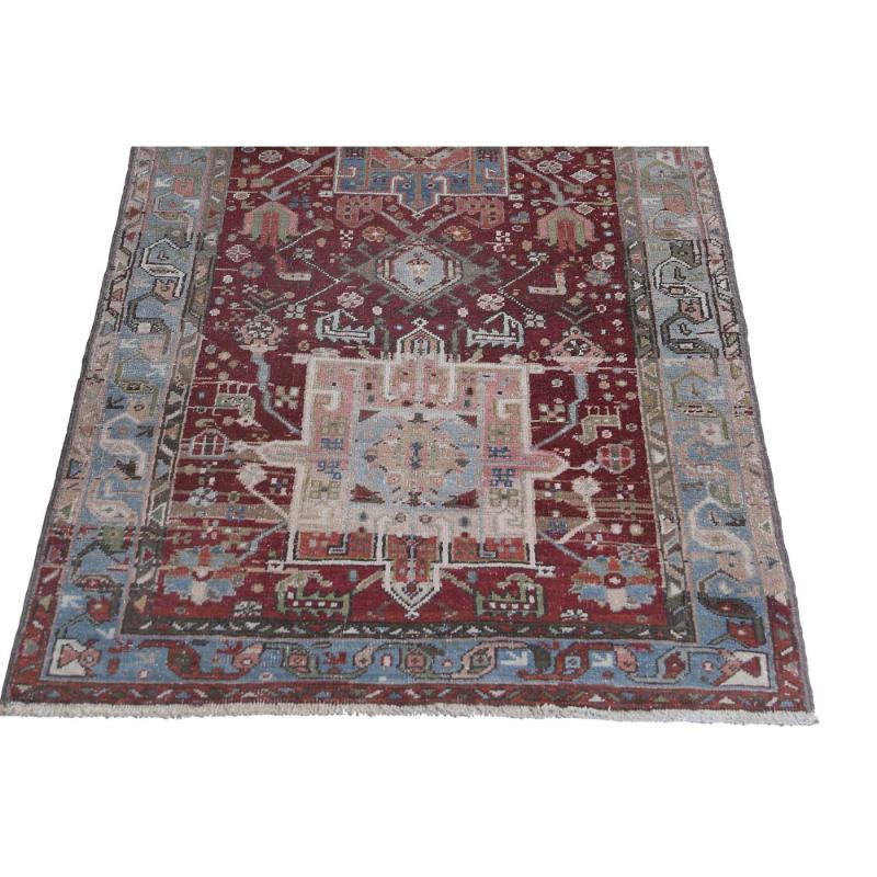 Persischer Heriz-Läufer - Wolle Blau Elfenbein Rot Design - 97896 im Zustand „Hervorragend“ im Angebot in Dallas, TX