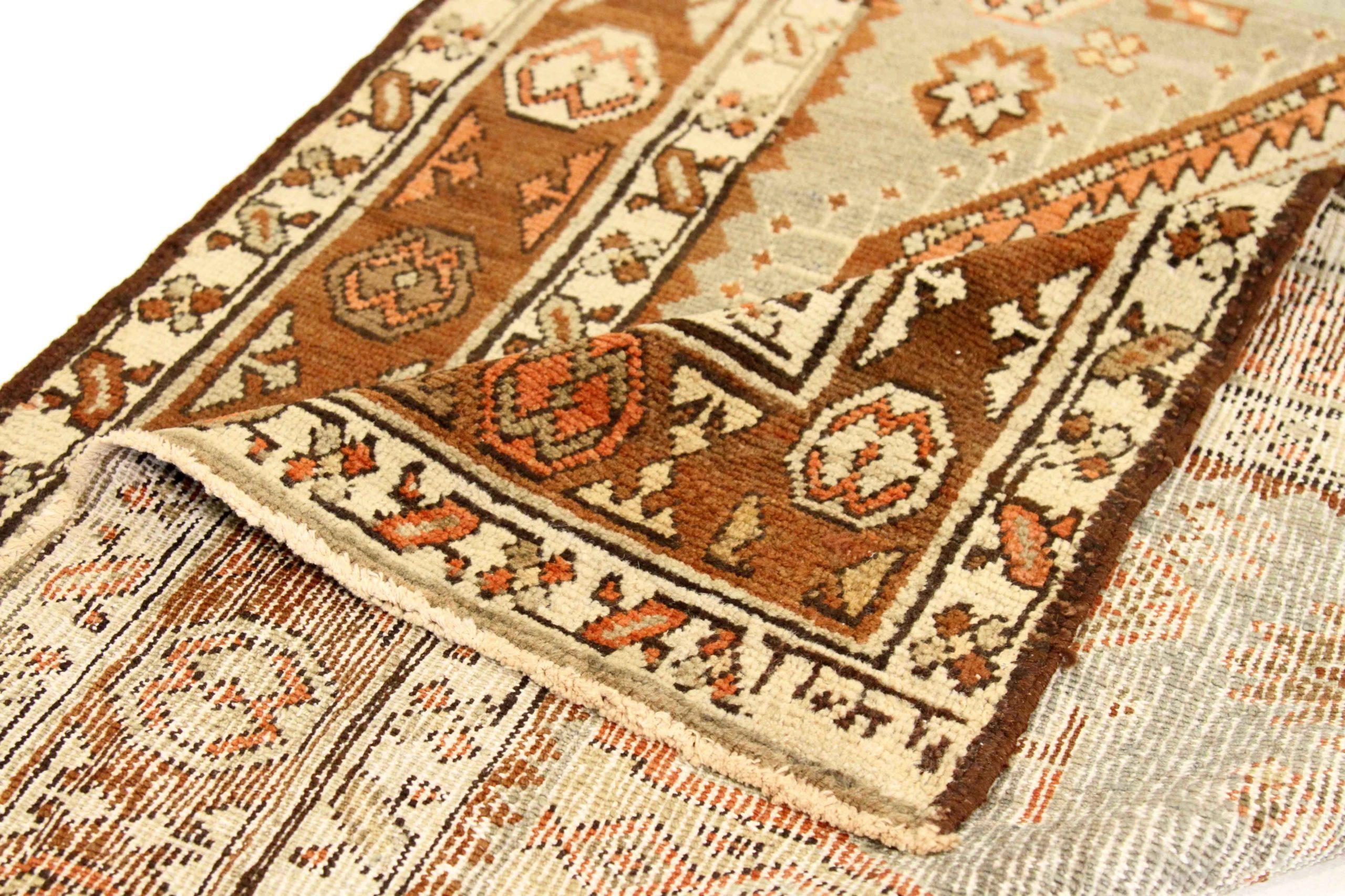 Persischer Heriz Läufer Teppich - Wolle Braun Elfenbein Rot Design - 75799 (Irakisch) im Angebot