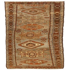 Persian Heriz Runner Rug - Wool Brown Ivory Red Design - 75799