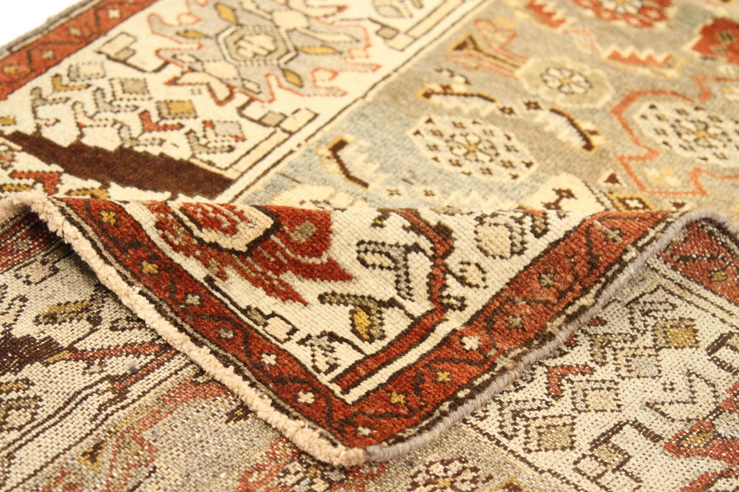 Persischer Heriz Läufer Teppich - Wolle Braun Elfenbein Rot Taupe Design - 75762 (Irakisch) im Angebot
