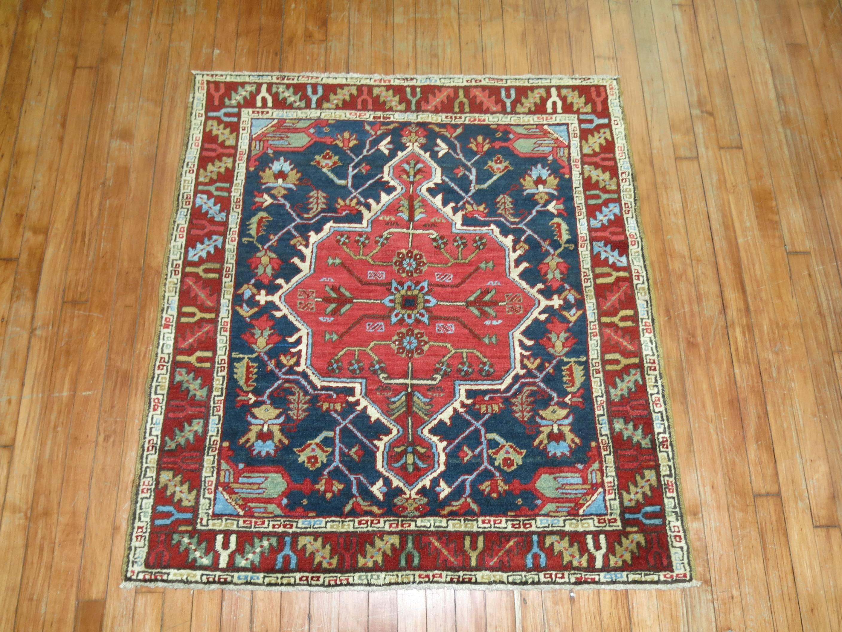 Hand-Woven Persian Heriz Scatter Square Rug