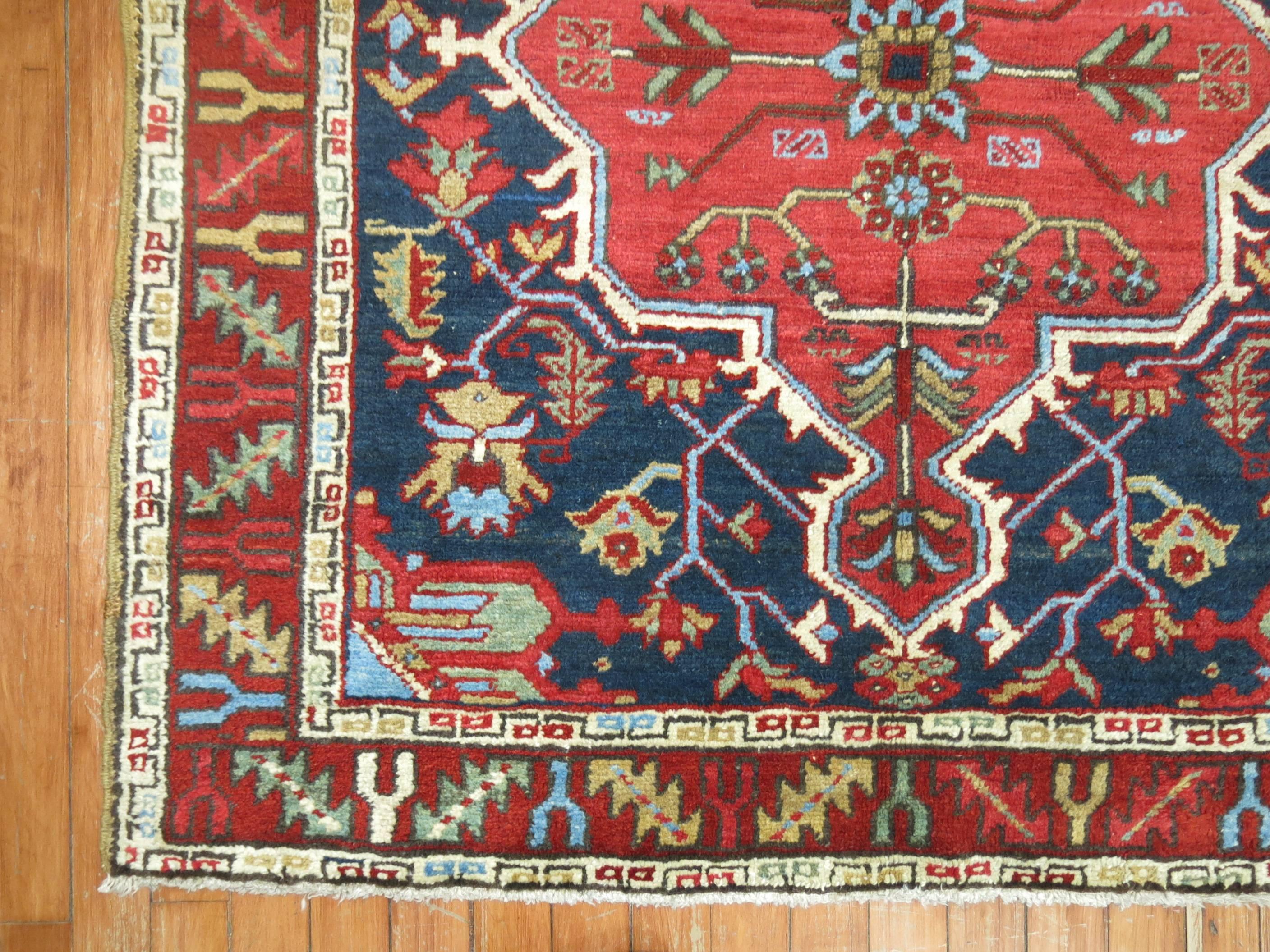 Persian Heriz Scatter Square Rug In Excellent Condition In New York, NY
