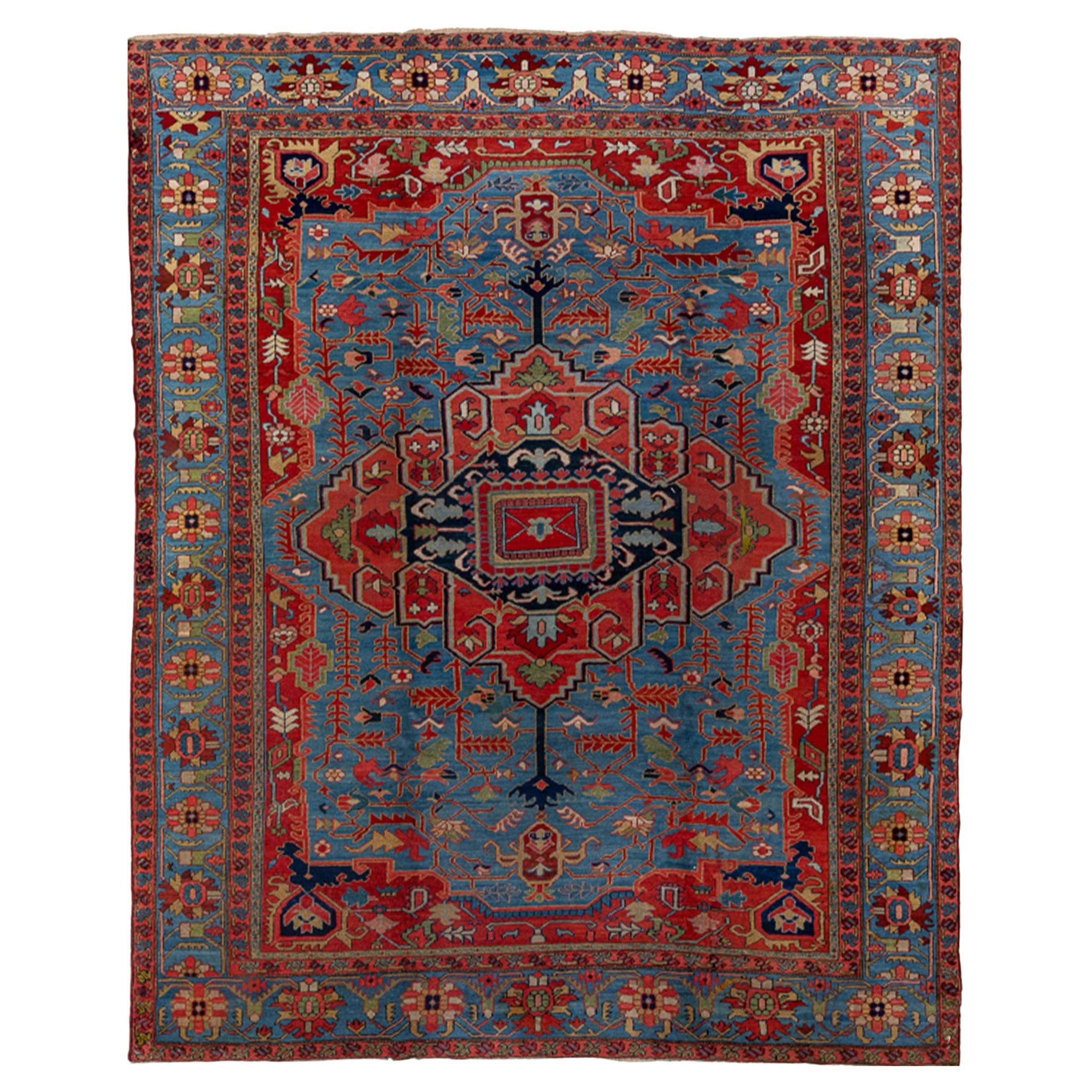 Antique Persian Heriz Serapi Handwoven Luxury Rug, 9'-9" X 11'-9" Size