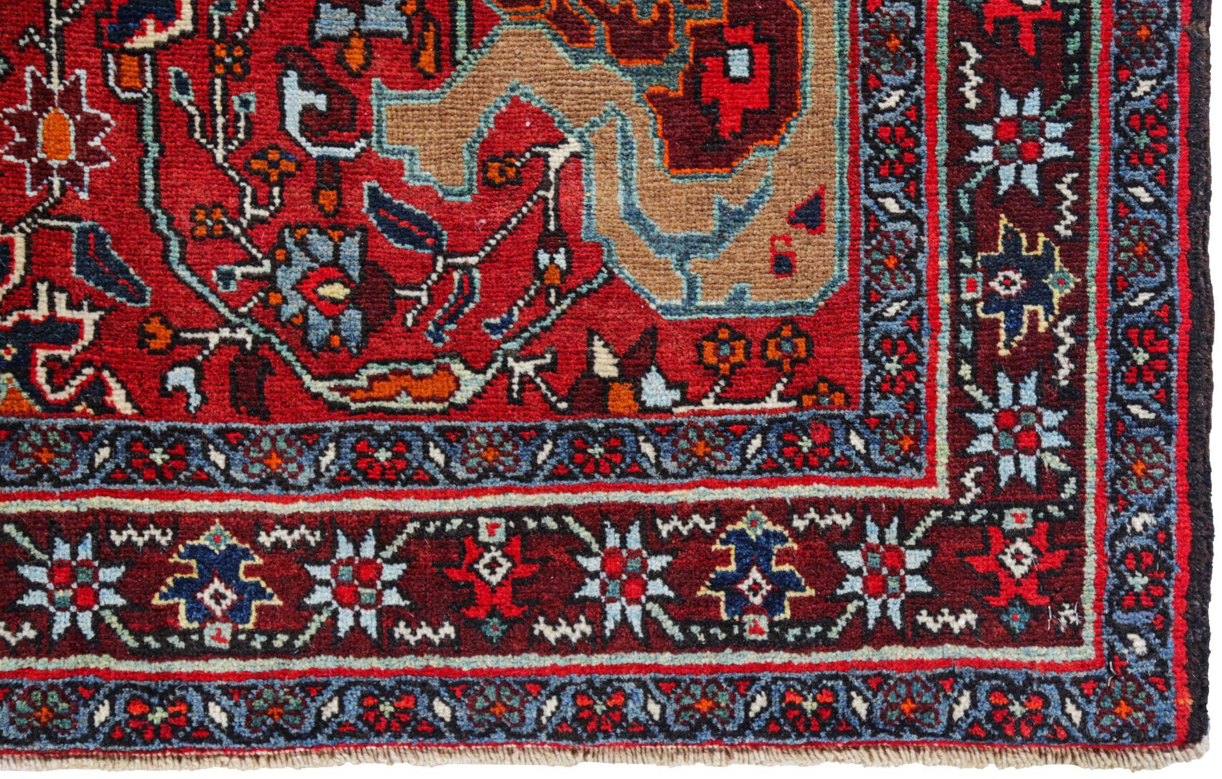 Alfombra Persa Heriz Small - Lana Azul Marfil Rojo Design - 91215 en Excelente estado para la venta en Dallas, TX