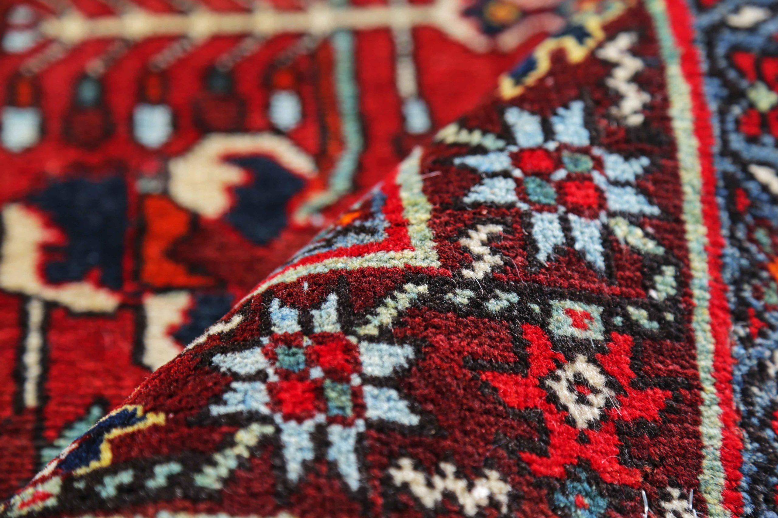 Alfombra Persa Heriz Small - Lana Azul Marfil Rojo Design - 91215 siglo XX en venta