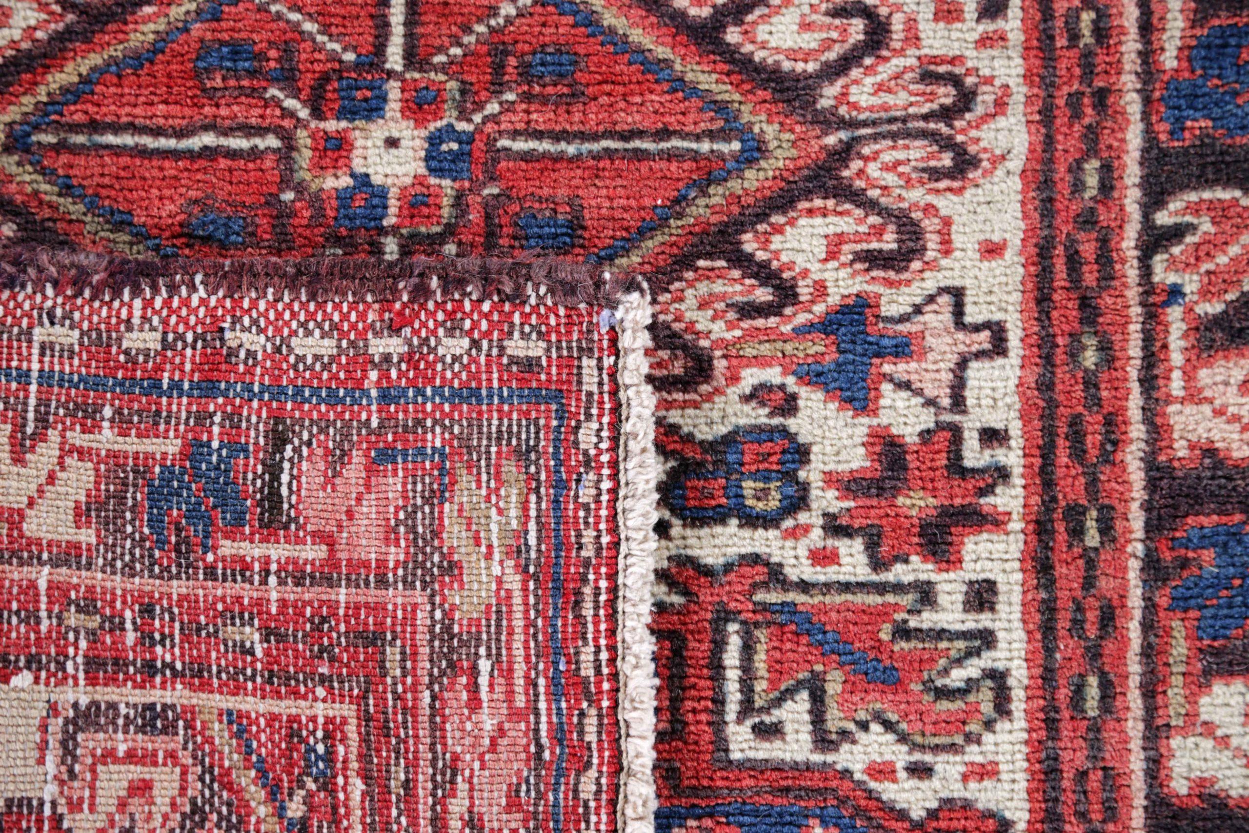20th Century Persian Heriz Small Rug - Wool Blue Ivory Red Design - 91501 For Sale
