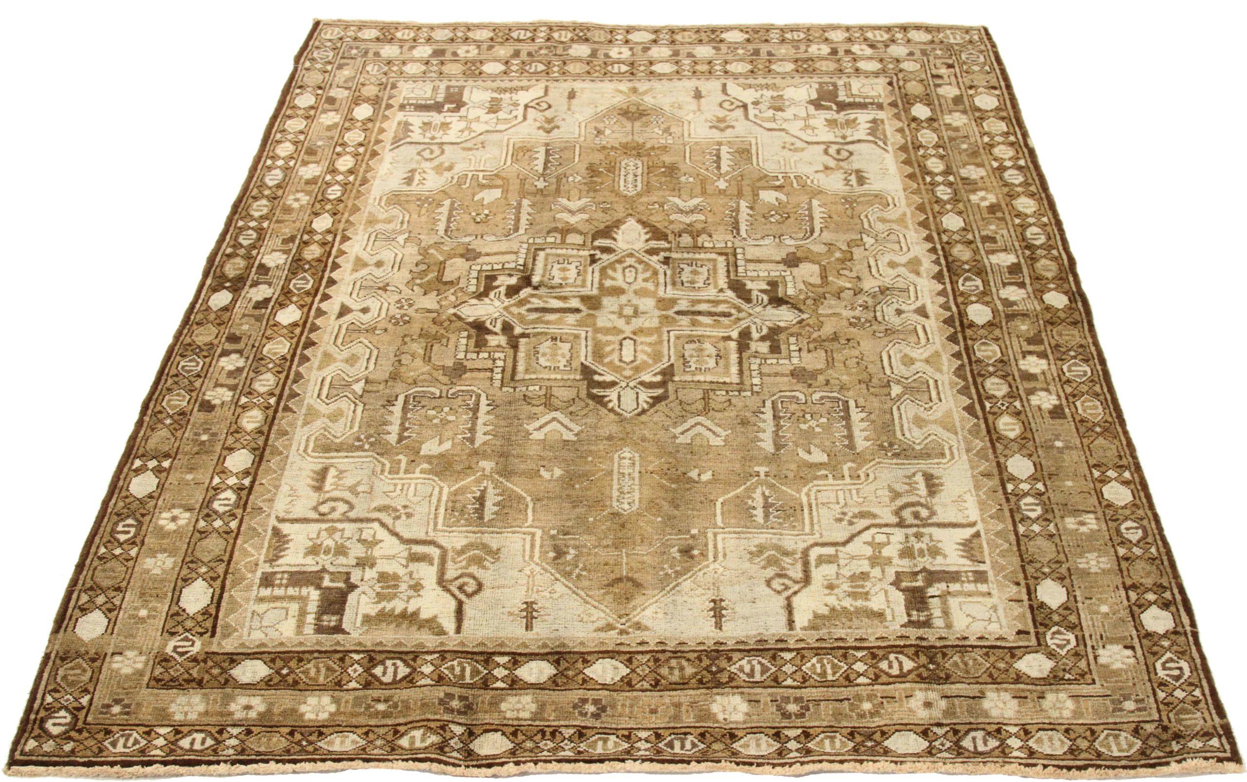 Discover the elegance of Persian Heriz featuring Small Rug in Circa 1880. Designed with Wool and BrownIvoryTaupe, this exclusive design is perfect for enhancing your space.