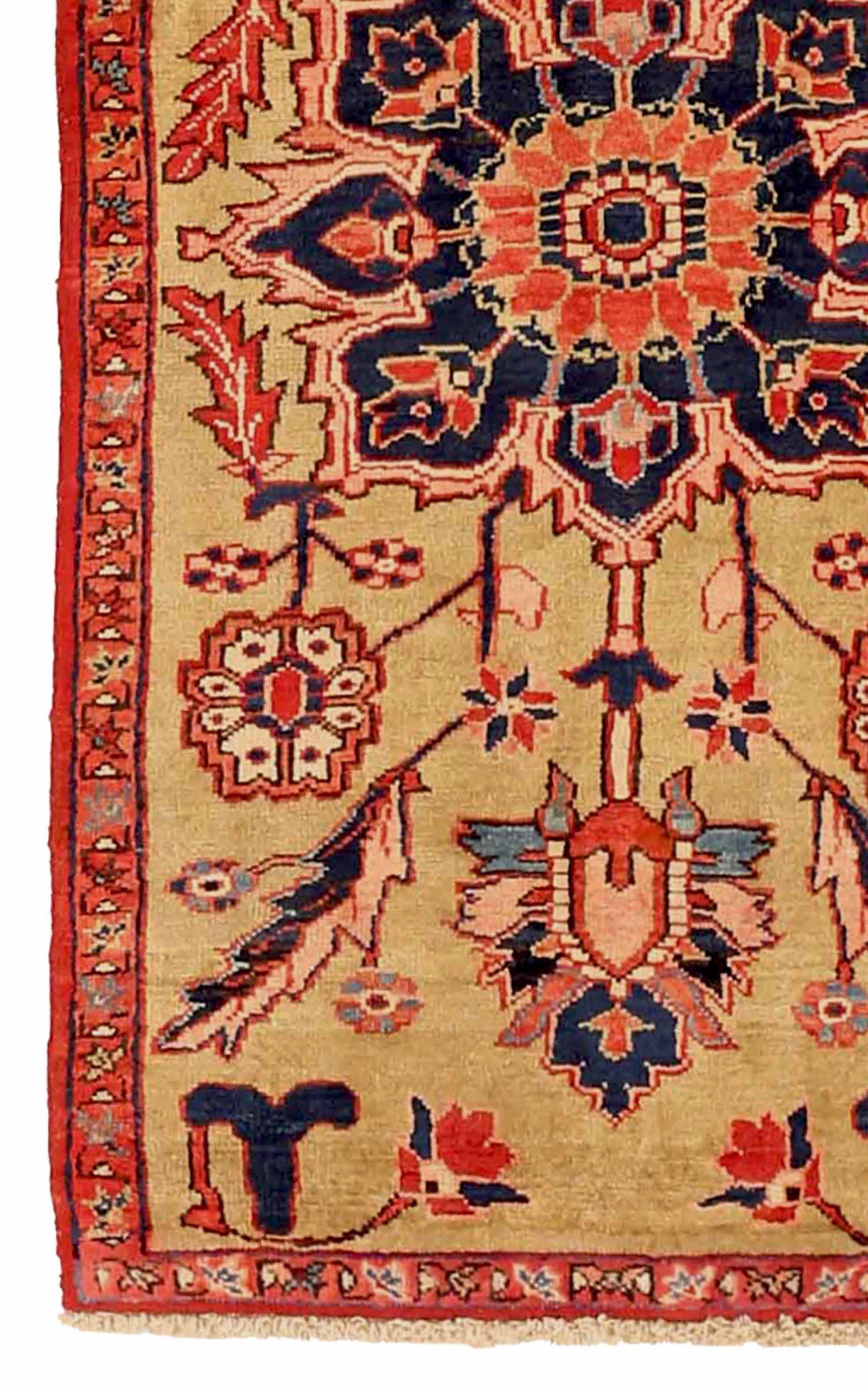 Asian Persian Heriz Small Rug - Wool Navy Blue Red Yellow 73401 For Sale