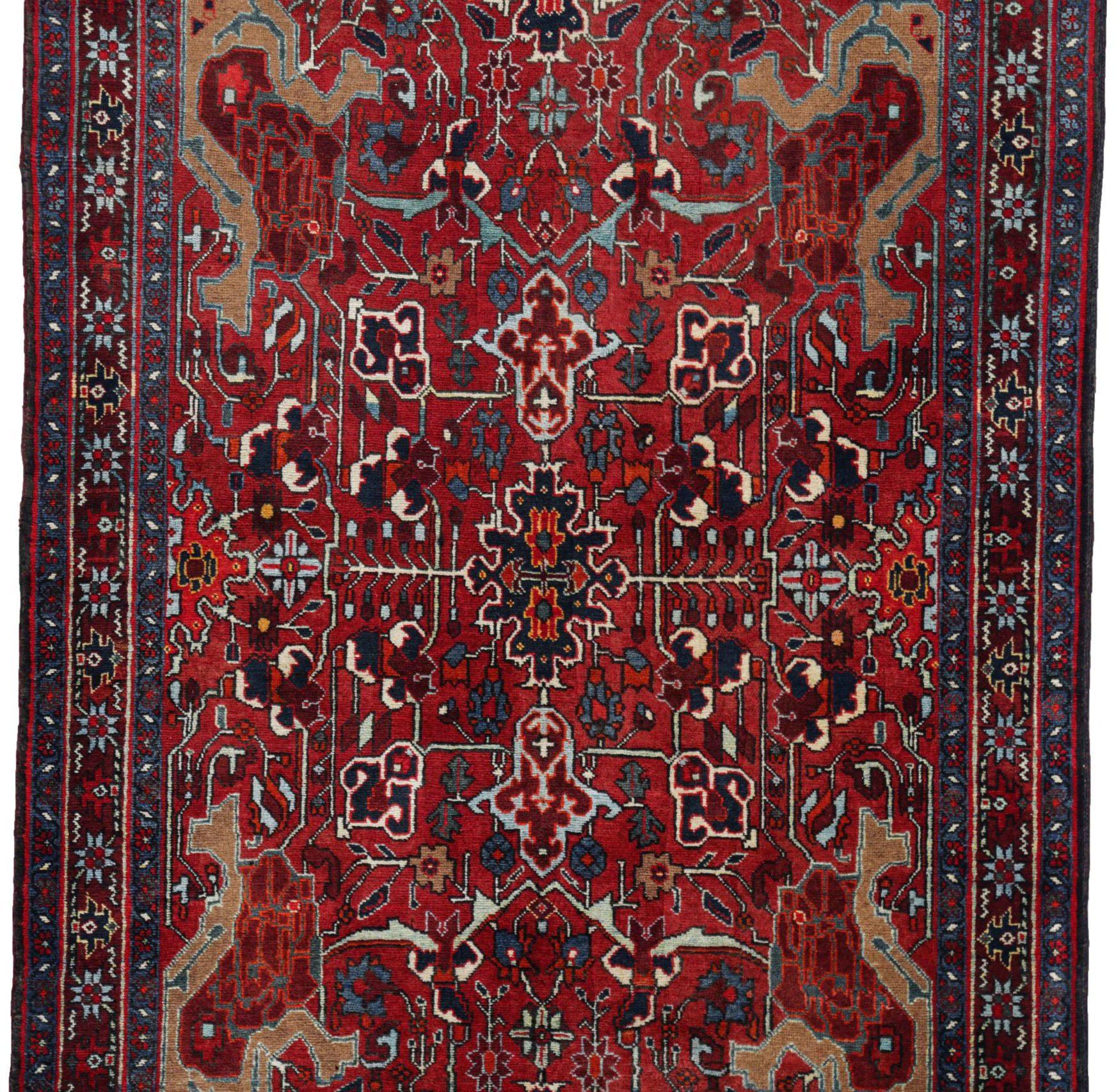 Persischer Heriz Kleiner Teppich Circa 1910 - Wolle Blau Elfenbein Rot Design - 91276 (Asiatisch) im Angebot
