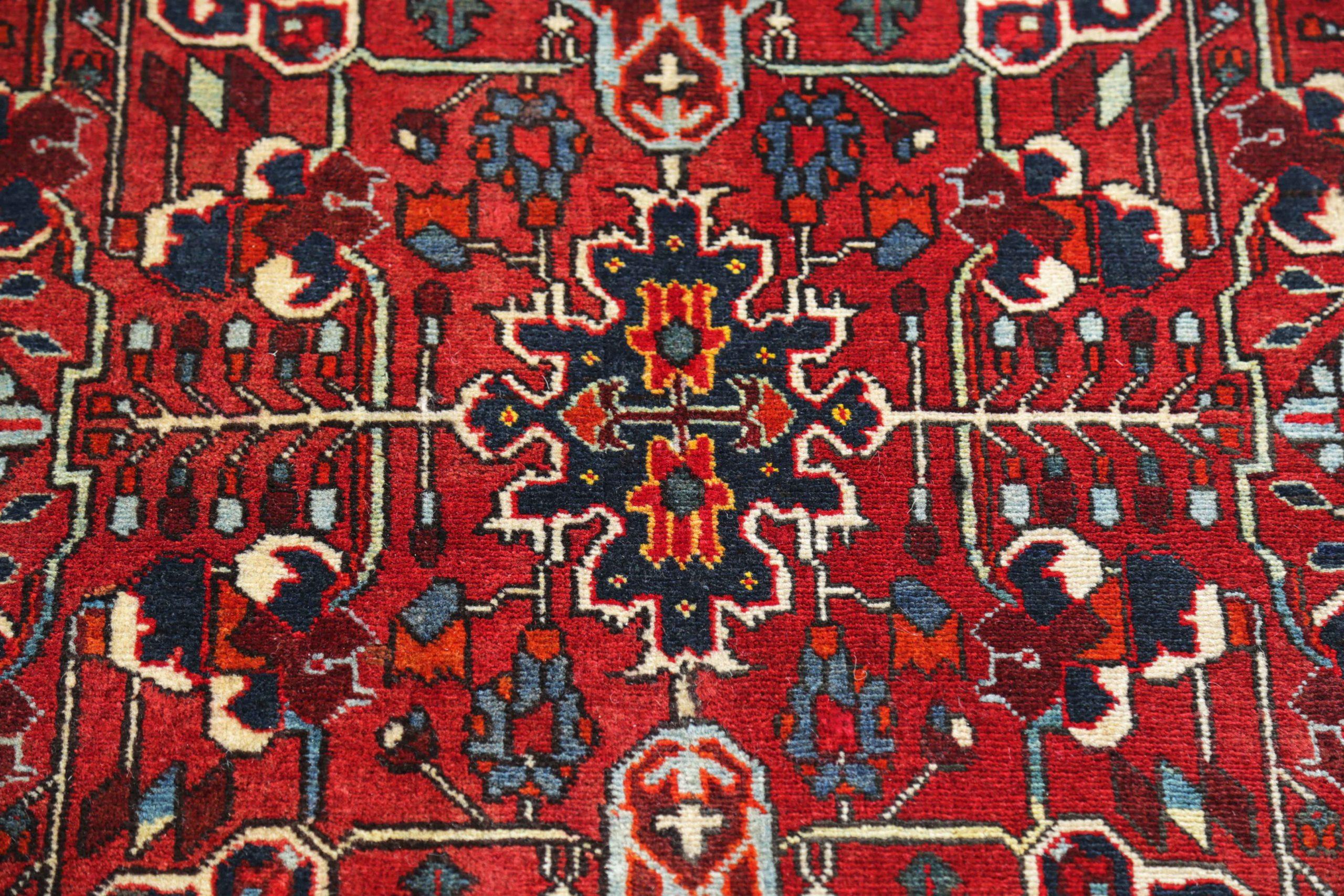 Persischer Heriz Kleiner Teppich Circa 1910 - Wolle Blau Elfenbein Rot Design - 91276 im Zustand „Hervorragend“ im Angebot in Dallas, TX