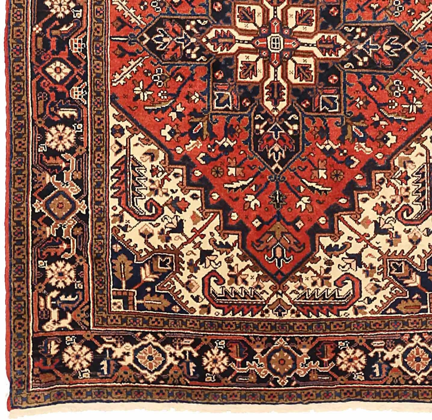 Persischer Heriz-Teppich Circa 1940 - Wolle Schwarz Elfenbein Rot 71917 (Asiatisch) im Angebot