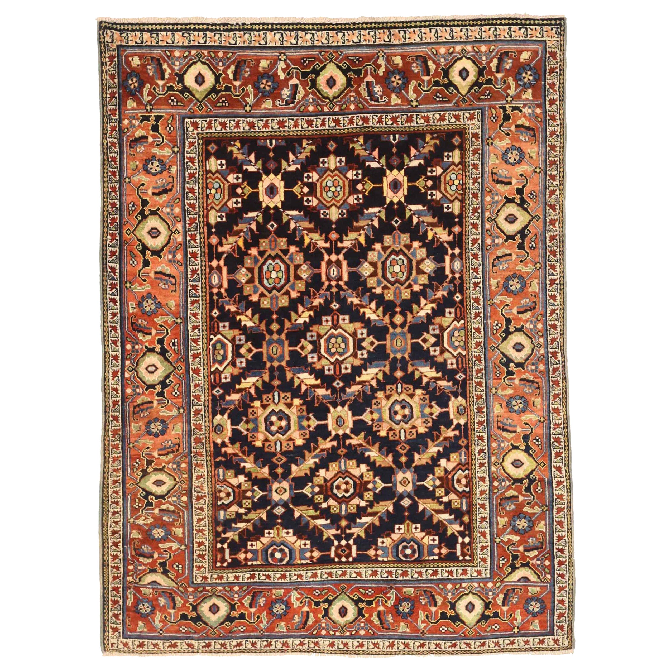 Persischer Heriz-Teppich Circa 1940 - Wolle Schwarz Elfenbein Rot 72602