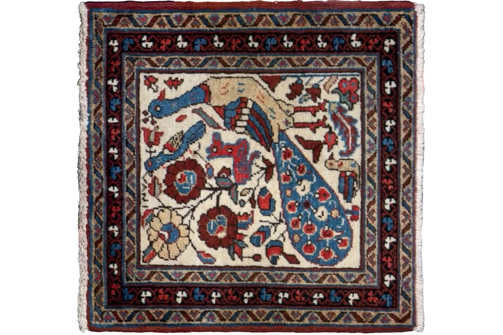 Heriz Serapi Persian Heriz Small Rug - Peacock Design For Sale