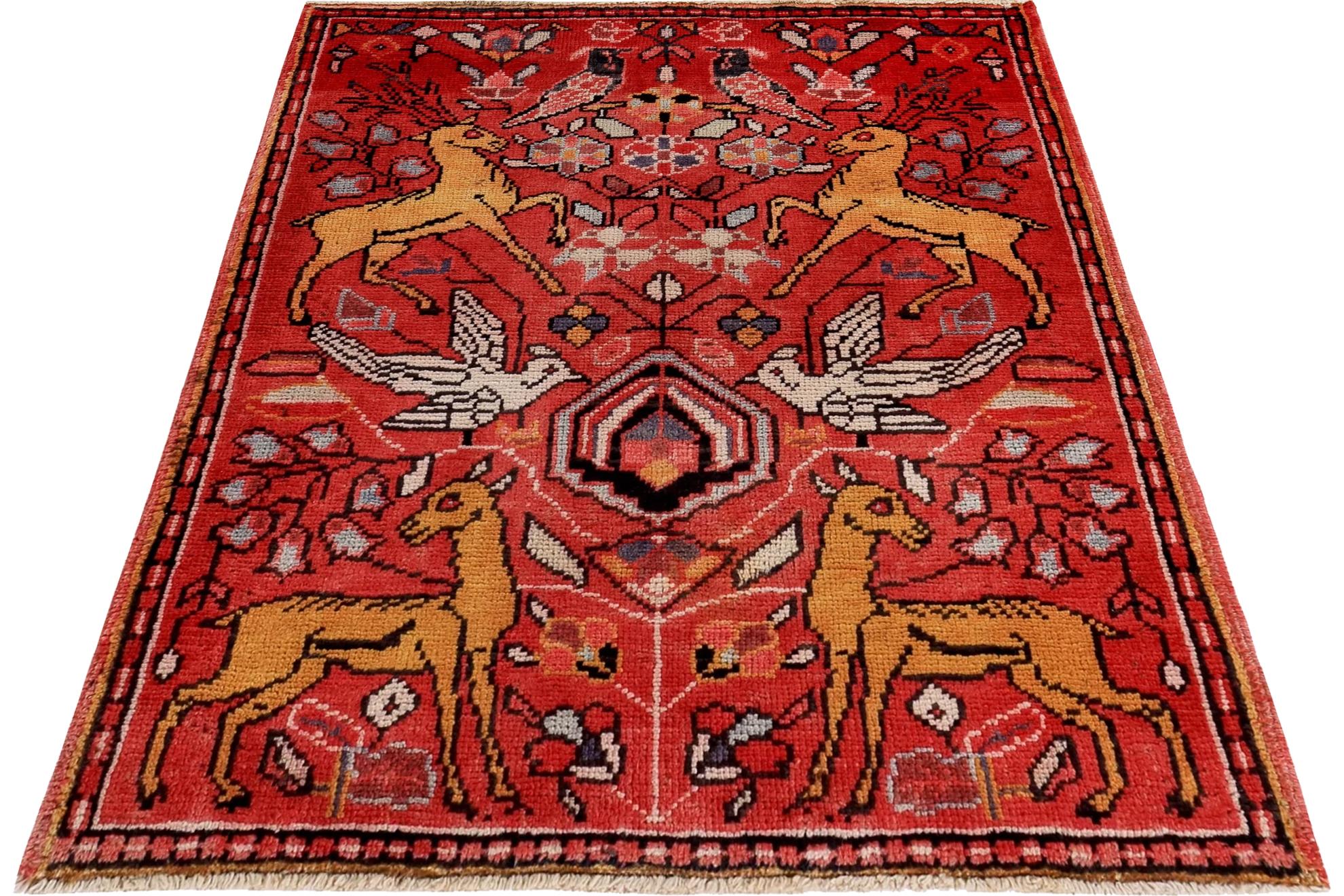 Alfombra Persa Heriz Small Design - Rojo Amarillo - 89673 en Excelente estado para la venta en Dallas, TX