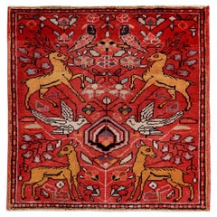 Petit tapis persan Heriz, motif rouge et jaune - 89673