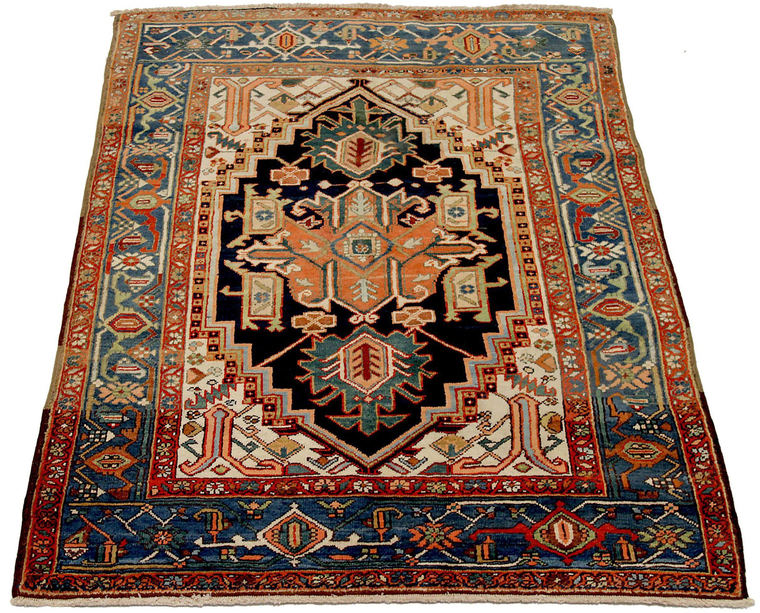 Discover the elegance of Persian Heriz featuring Small Rug in Circa 1880. Designed with Wool and BlackBlueRed, this exclusive design is perfect for enhancing your space.