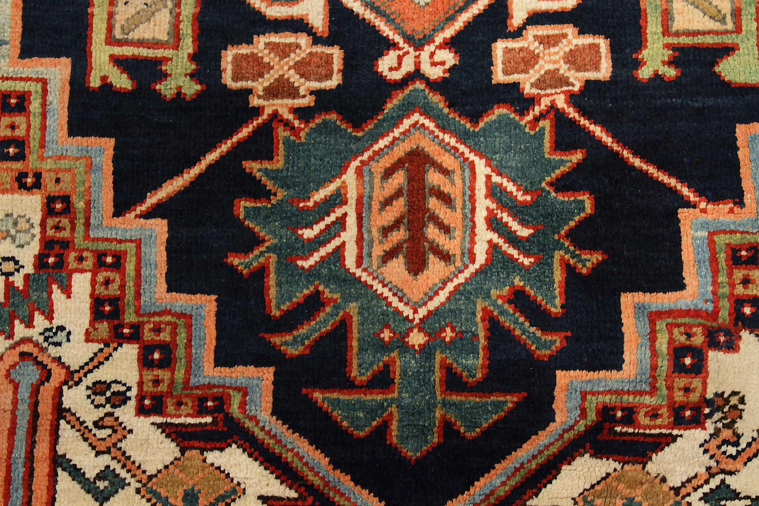 Persischer Heriz Kleiner Teppich - Wolle Schwarz Blau Rot Design - 88802 im Zustand „Hervorragend“ im Angebot in Dallas, TX