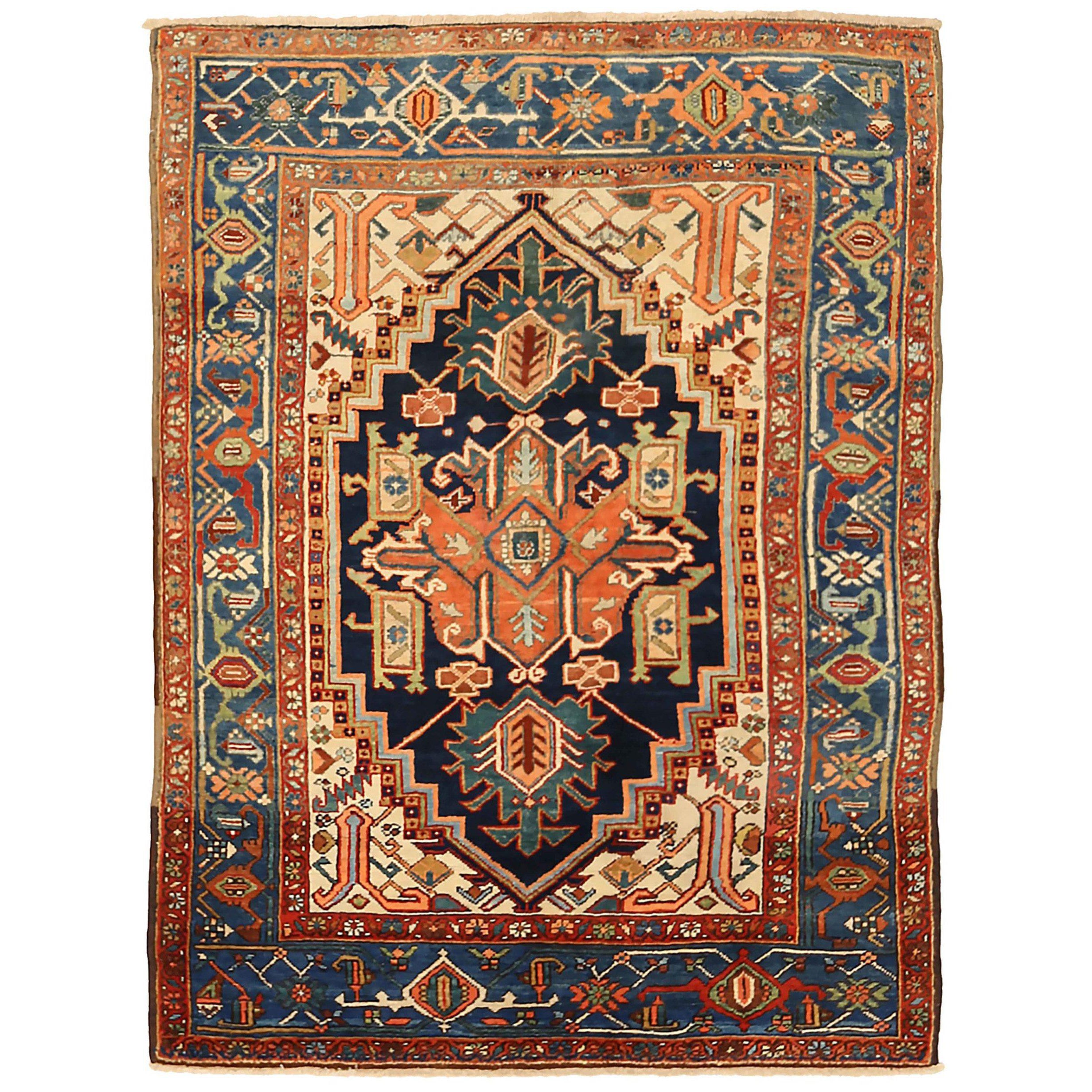 Persischer Heriz Kleiner Teppich - Wolle Schwarz Blau Rot Design - 88802