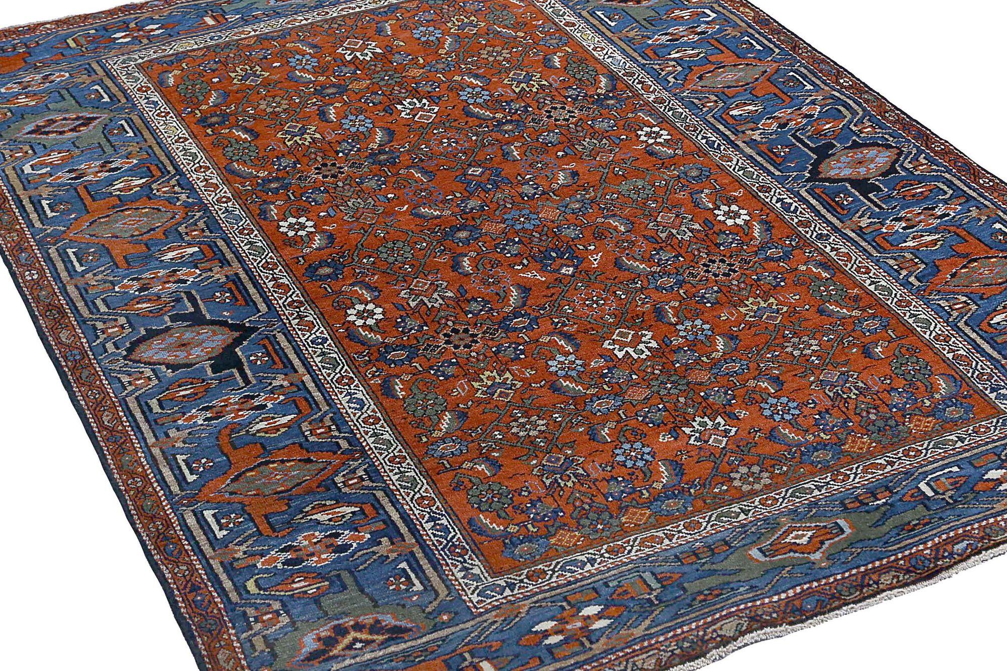 Iracheno Tappeto persiano Heriz Small - Lana Blu Rosso Design - 97159 in vendita