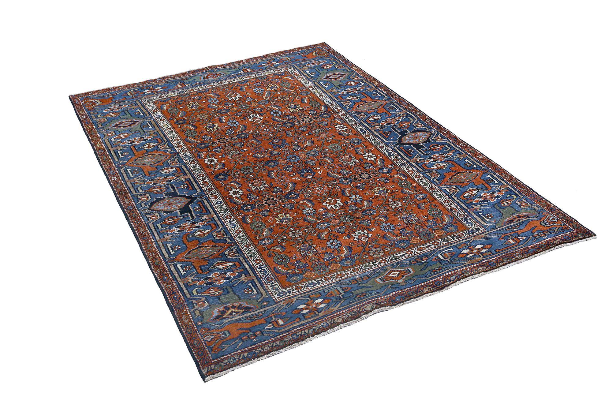 Tappeto persiano Heriz Small - Lana Blu Rosso Design - 97159 In condizioni ottime in vendita a Dallas, TX