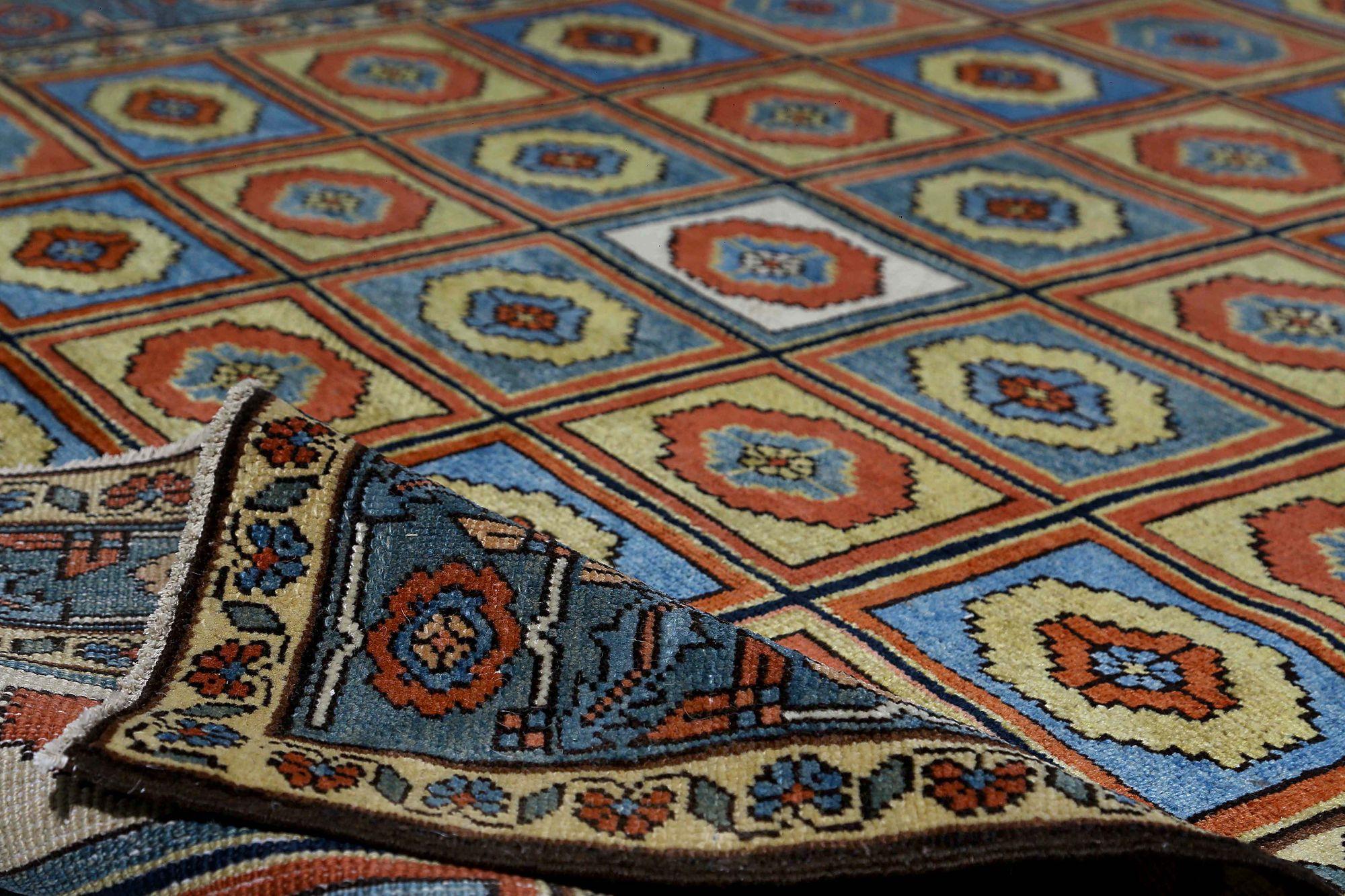 Persischer Heriz Small Teppich - Wolle Blau Rot Gelb Design - 97422 (Irakisch) im Angebot