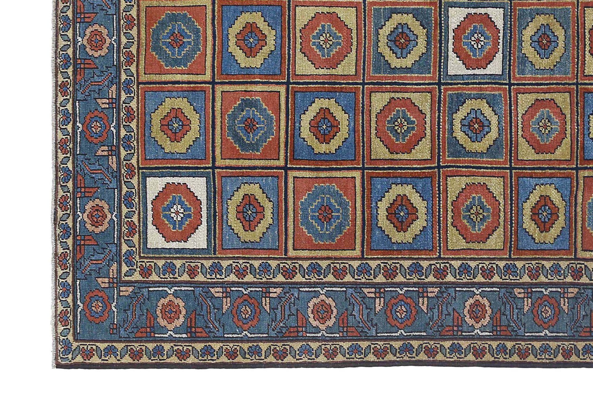 Persischer Heriz Small Teppich - Wolle Blau Rot Gelb Design - 97422 im Zustand „Hervorragend“ im Angebot in Dallas, TX