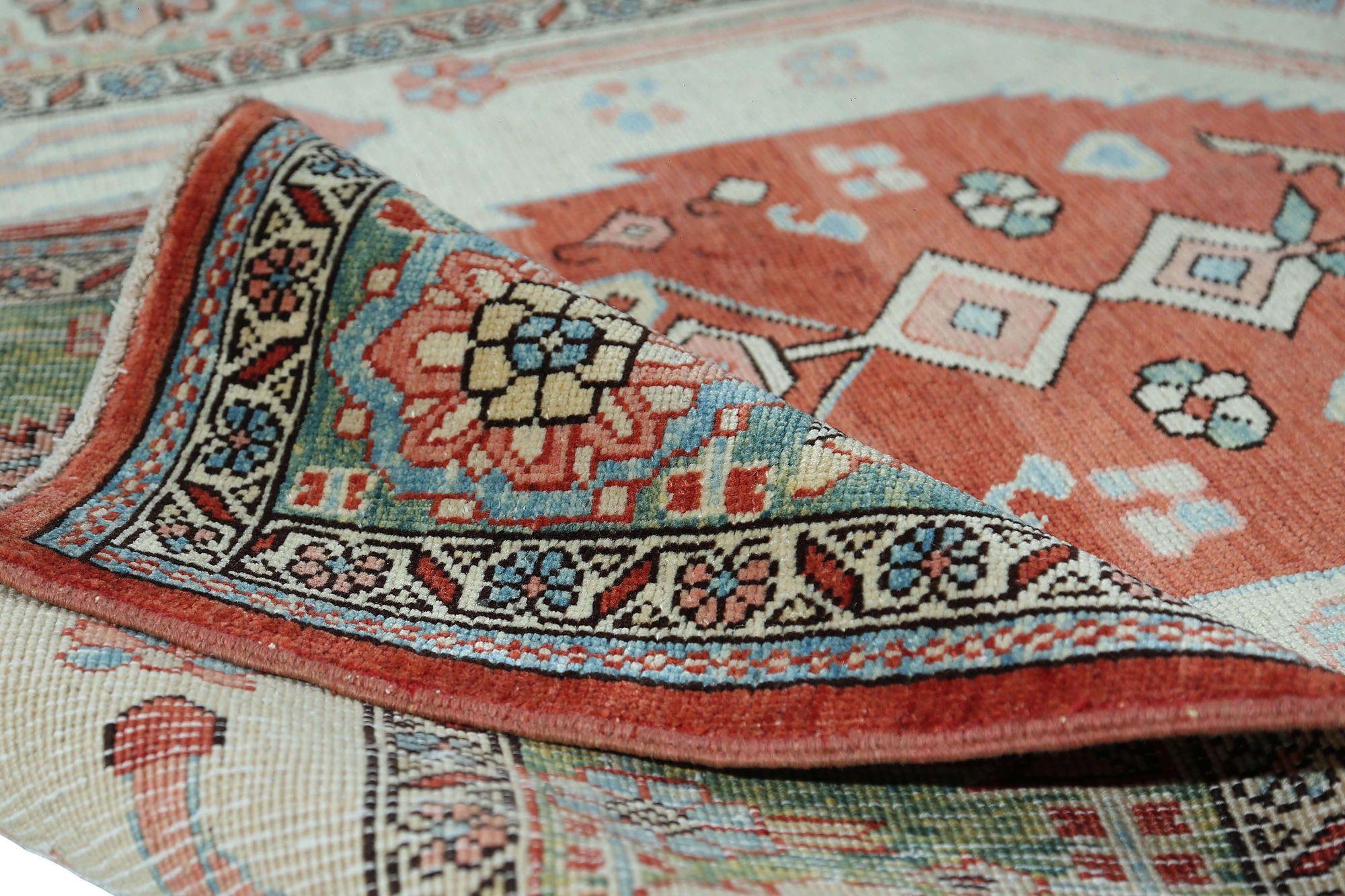 Persischer Heriz Kleiner Teppich - Wolle Grün Elfenbein Design - 96658 (Irakisch) im Angebot