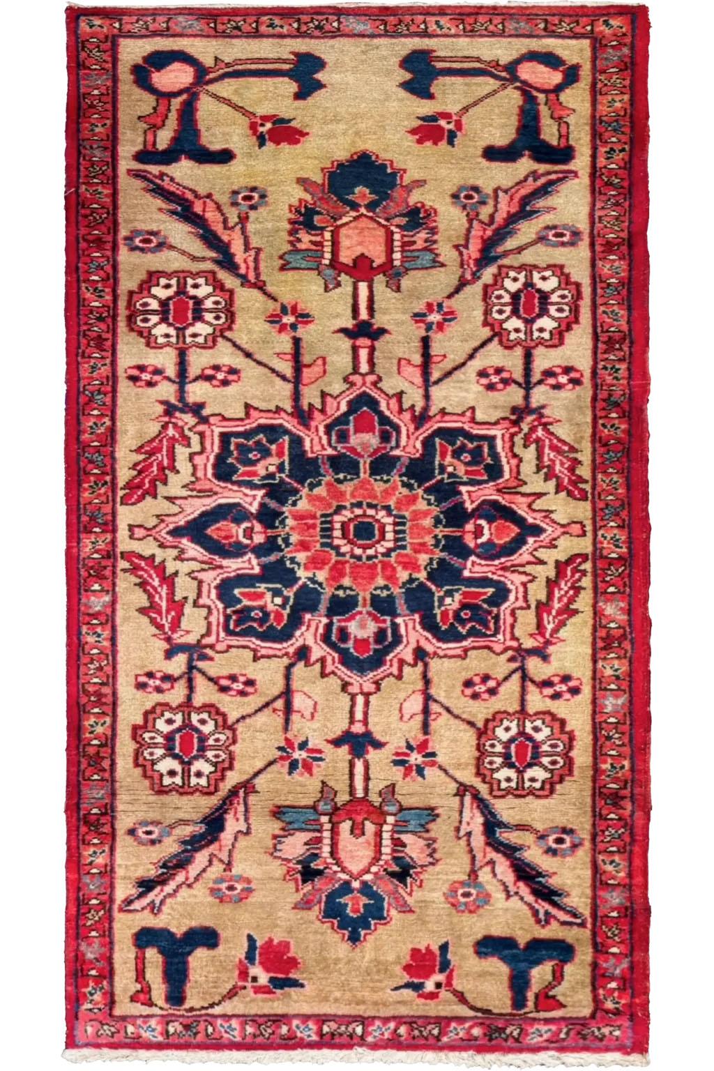 Persian Heriz Small Rug - Wool - Navy Blue Red Yellow For Sale 4
