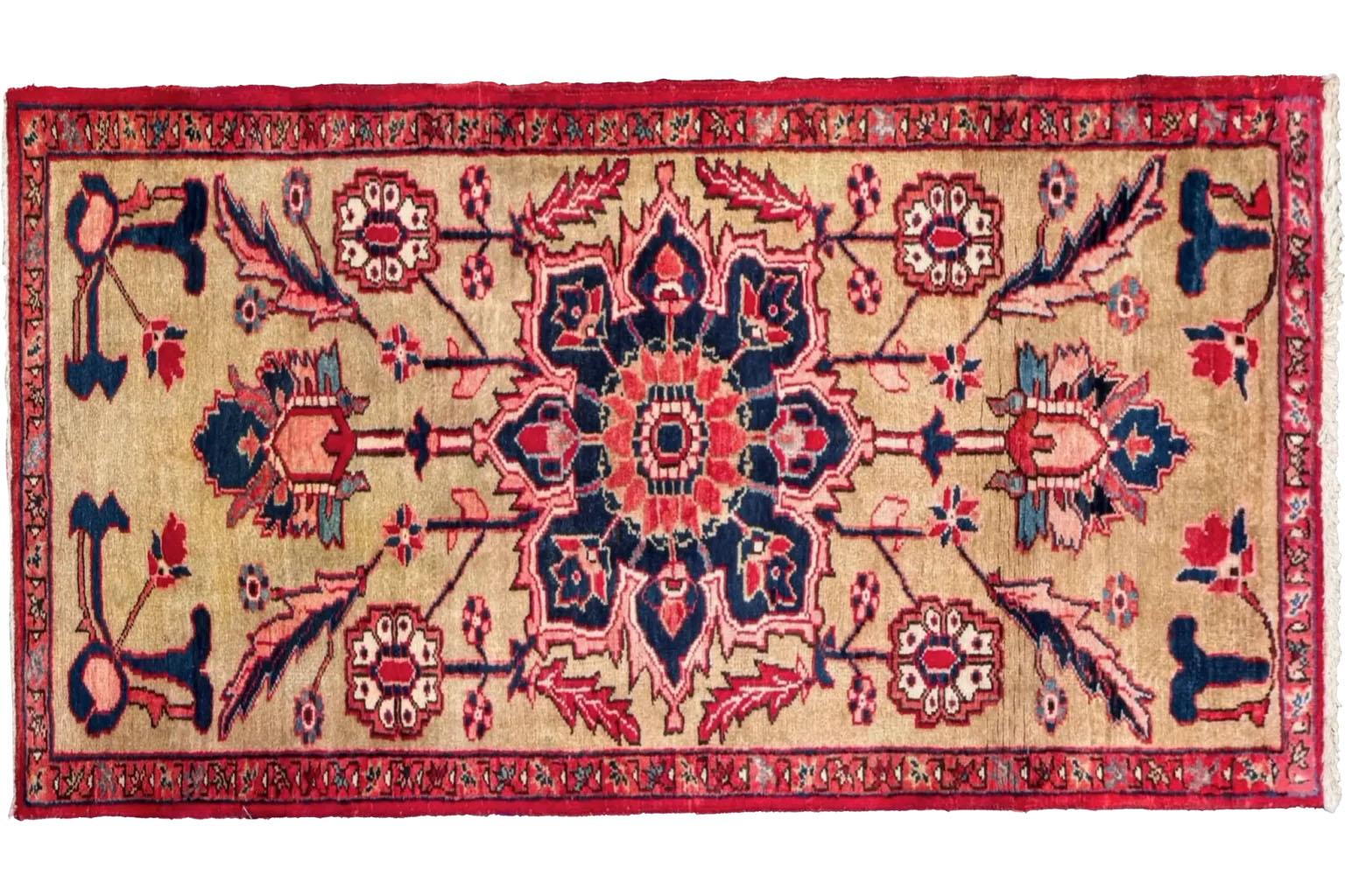 Heriz Serapi Persian Heriz Small Rug - Wool - Navy Blue Red Yellow For Sale
