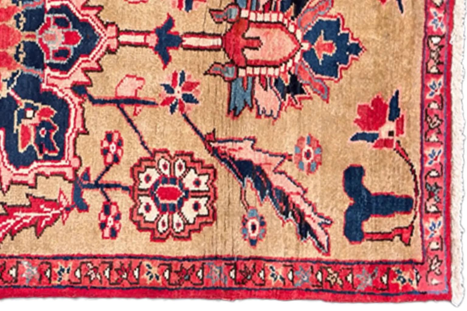 Persian Heriz Small Rug - Wool - Navy Blue Red Yellow For Sale 1