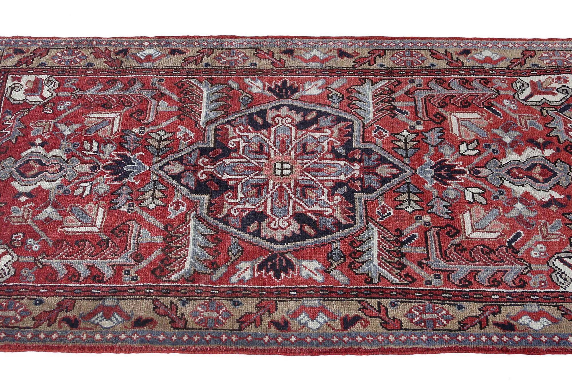 Persischer Heriz Kleiner Teppich - Wolle Rot Design - 96652 (20. Jahrhundert) im Angebot