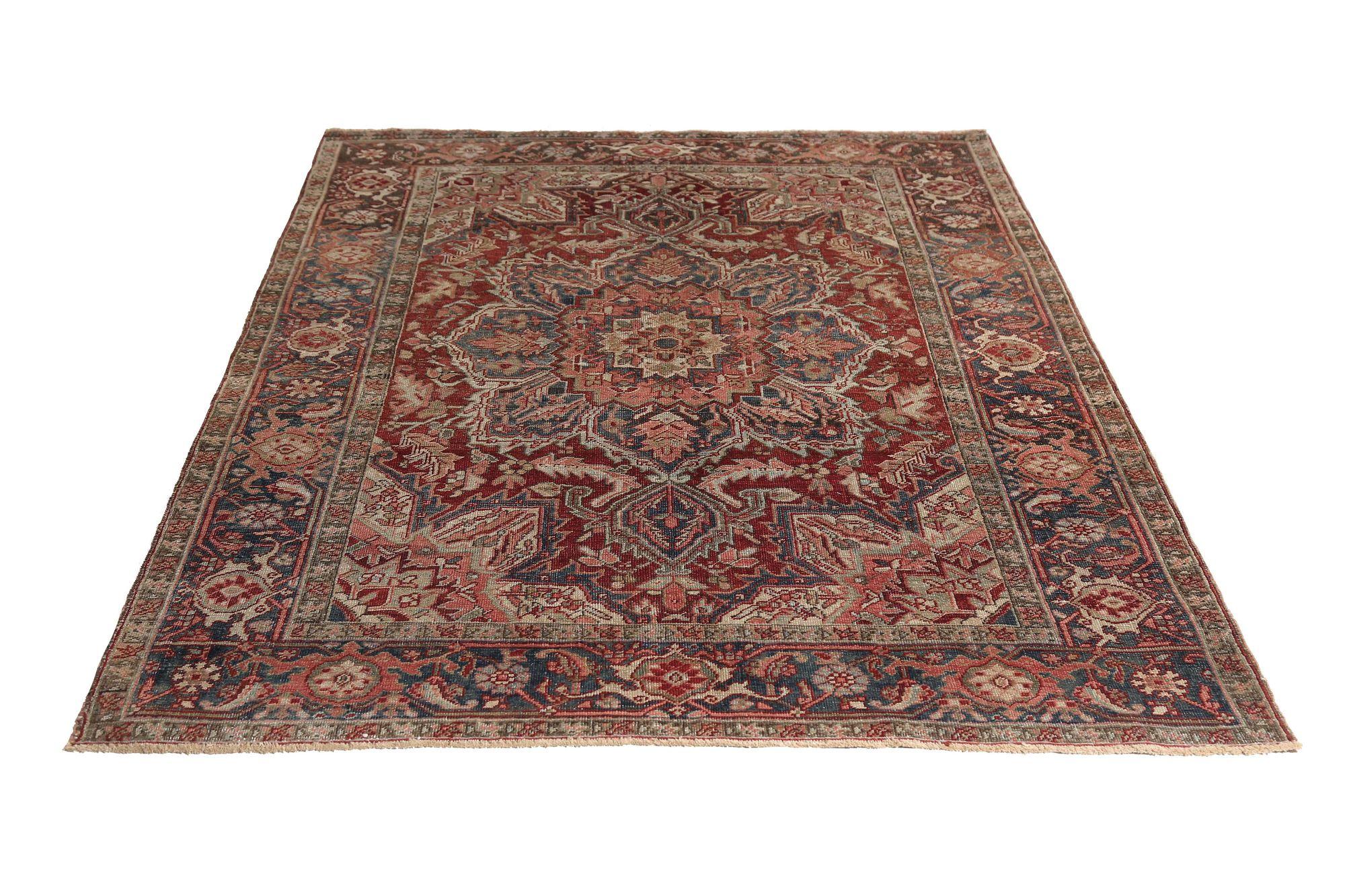 Persischer Heriz Kleiner Teppich - Wolle Rot Design - 96694 im Zustand „Hervorragend“ im Angebot in Dallas, TX