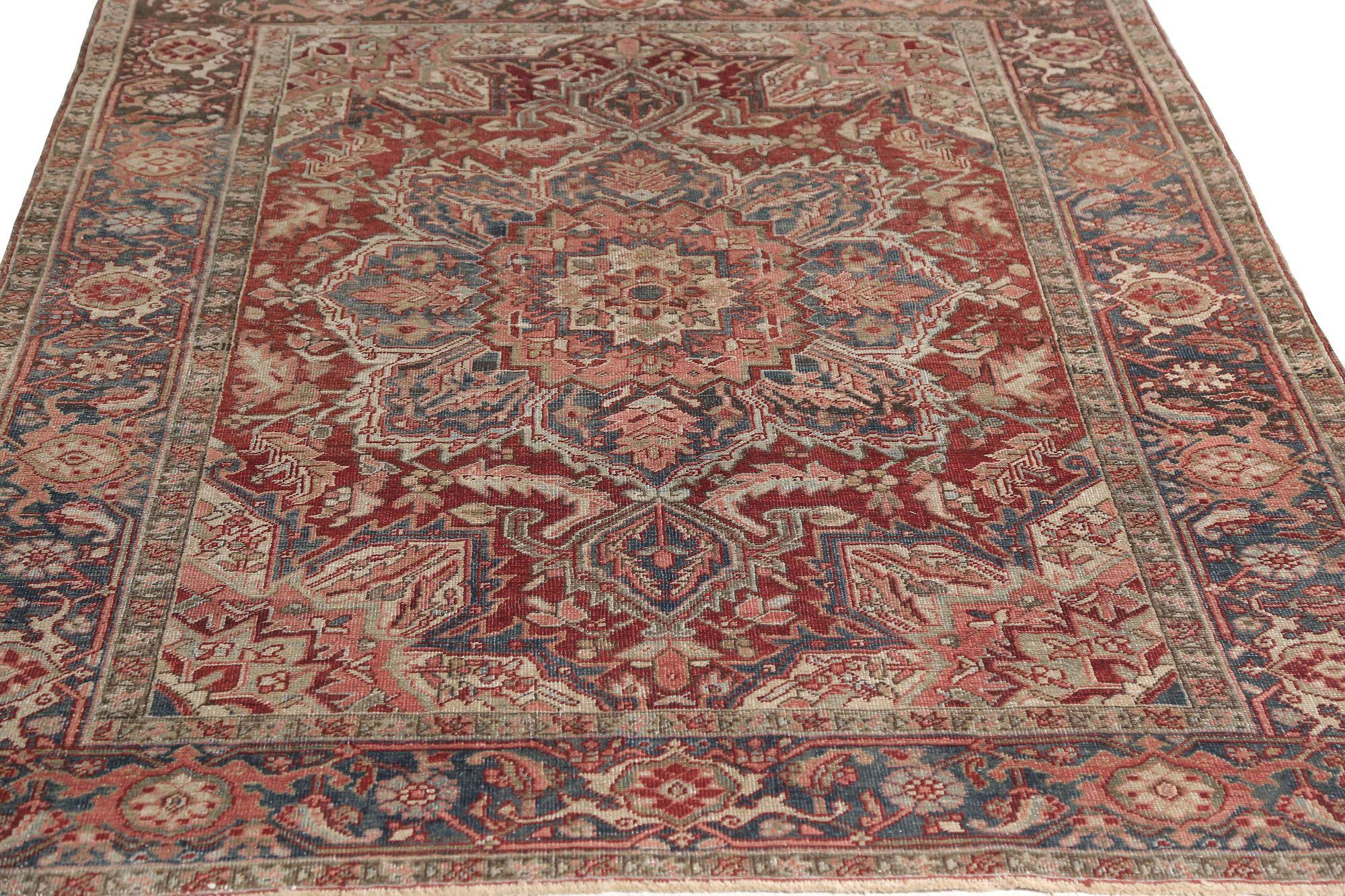 Persischer Heriz Kleiner Teppich - Wolle Rot Design - 96694 (20. Jahrhundert) im Angebot