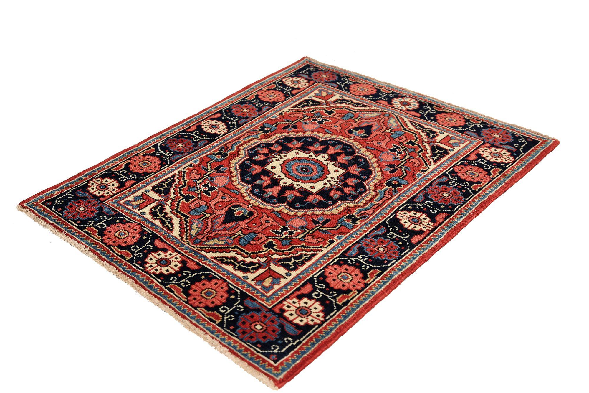 Persischer Heriz Kleiner Teppich - Wolle Rot Design - 96926 (20. Jahrhundert) im Angebot