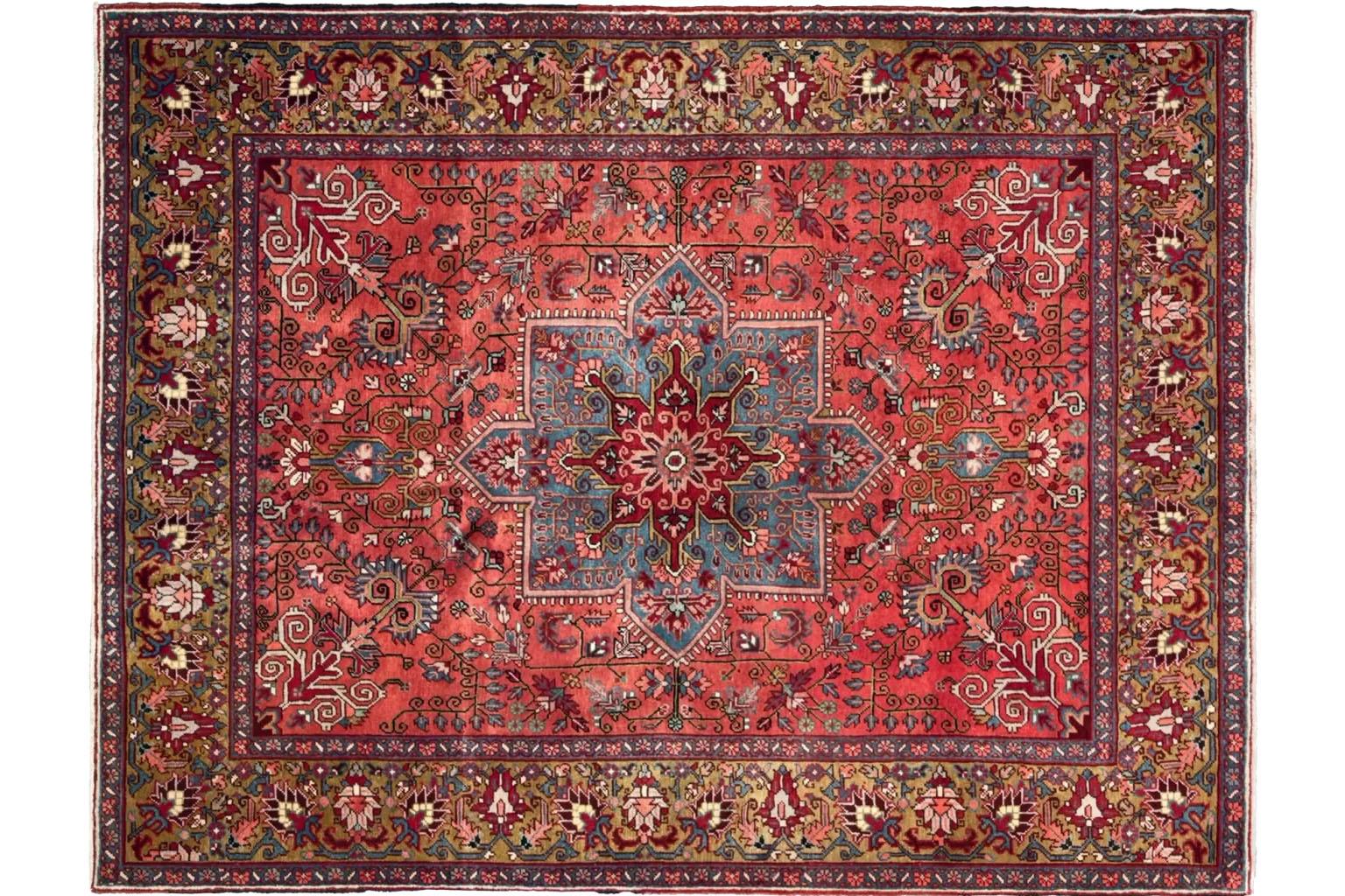 Heriz Serapi Persian Area Rug - Wool Red - Heriz Design For Sale