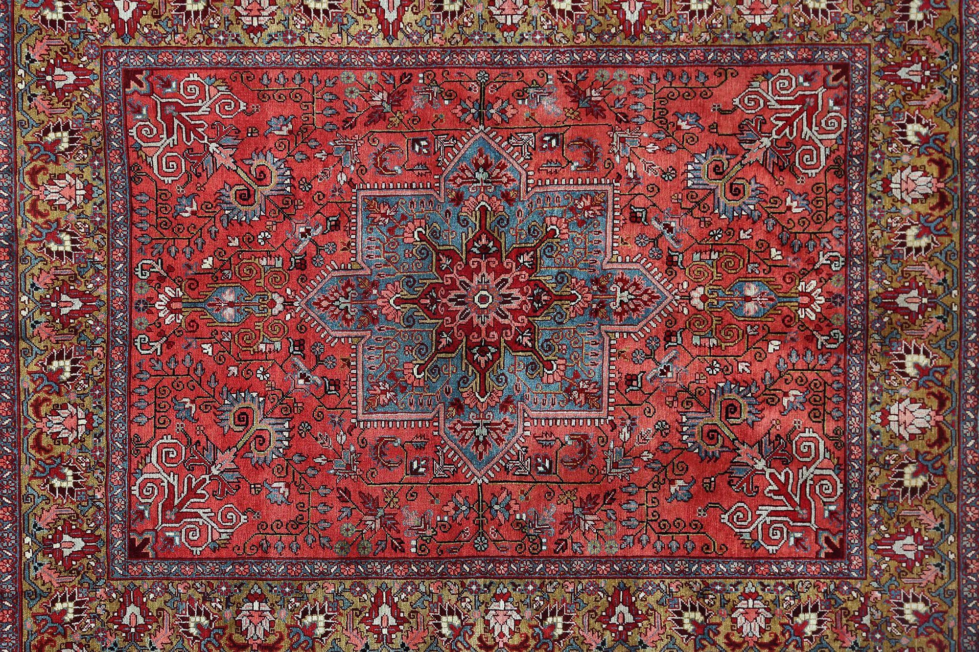 Persischer Heriz Kleiner Teppich - Wolle Rot Design - 97431 (20. Jahrhundert) im Angebot