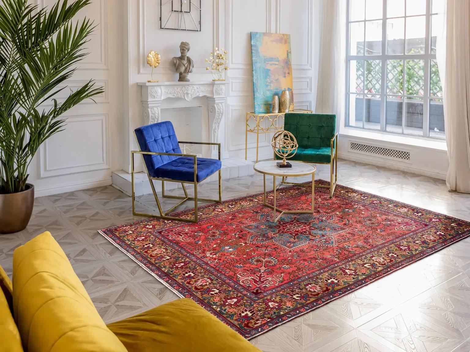 A Timeless Classic: The Geometric Grandeur of a Heriz Rug
Discover the bold and enduring beauty of this magnificent Persian Heriz rug. Hailing from the mountainous Heriz region of Iran, this piece showcases a style celebrated for its geometric