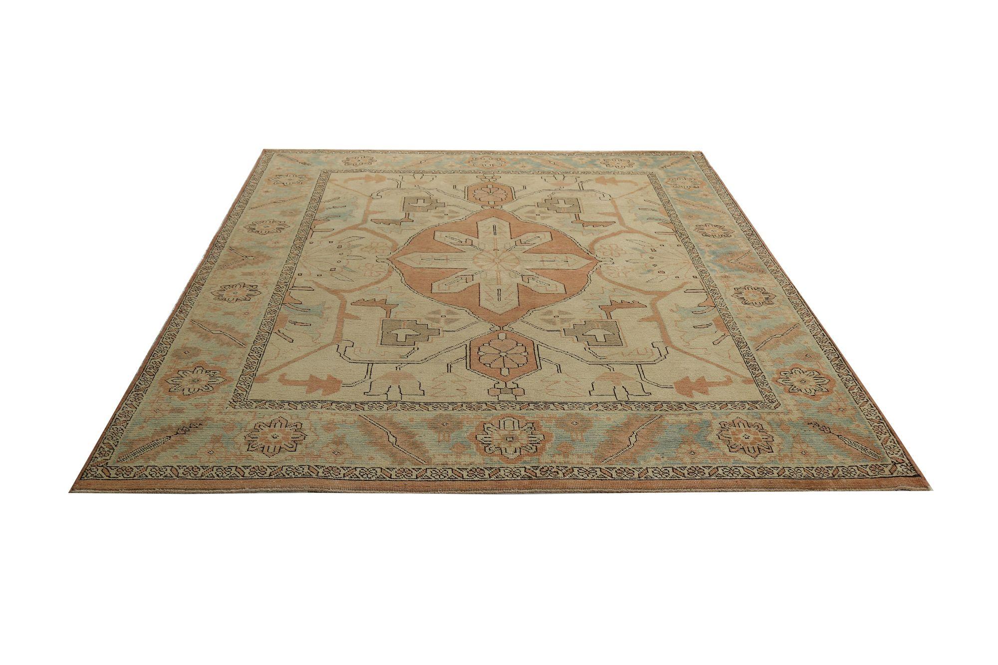 Alfombras Cuadradas Persas Heriz - Lana Marfil Azul Claro Rosa - 96976 en Excelente estado para la venta en Dallas, TX