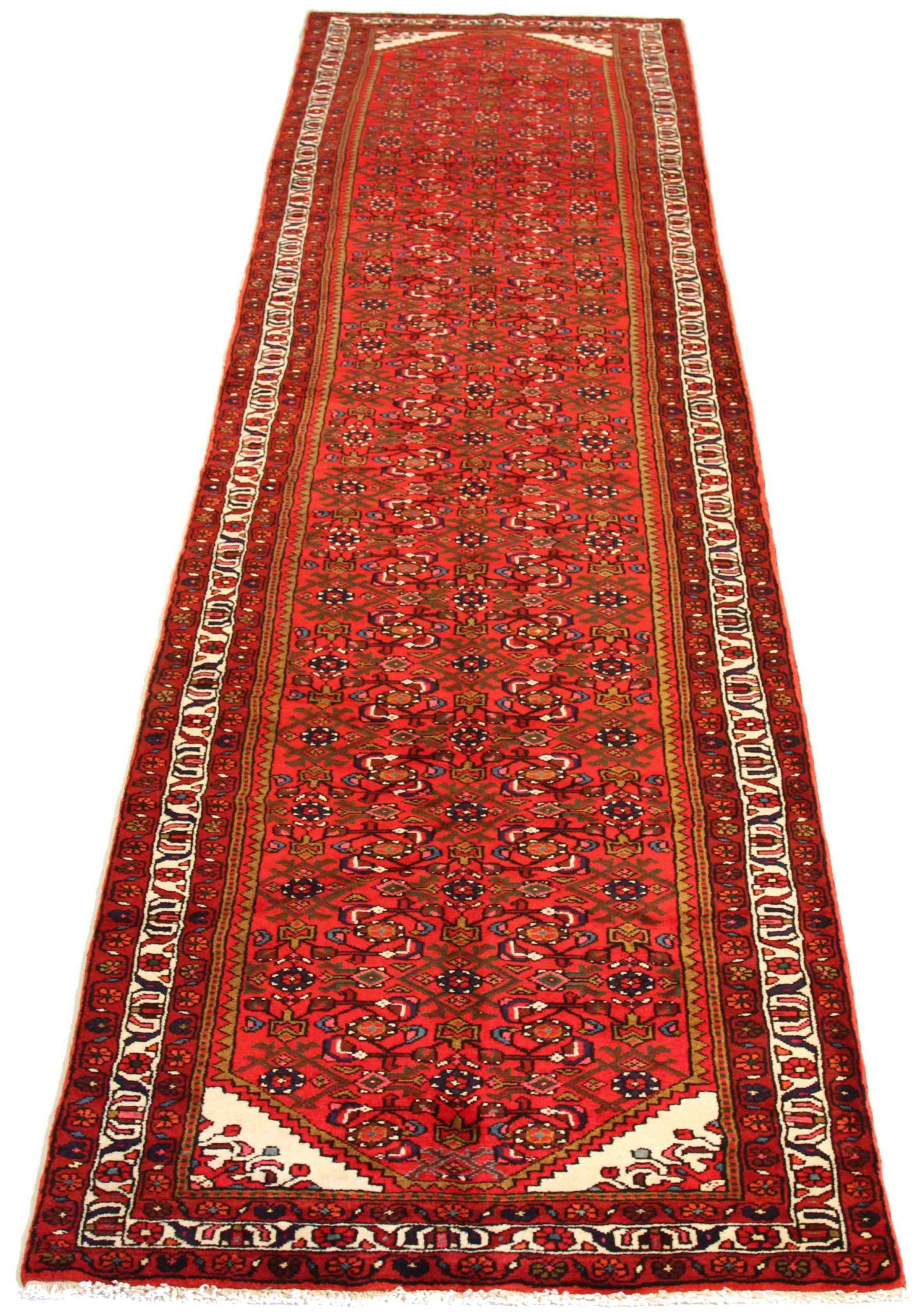 Discover the elegance of Persian Hosseinabad featuring Runner Rug in Circa 1880. Designed with Wool and BrownIvoryRed, this exclusive design is perfect for enhancing your space.
