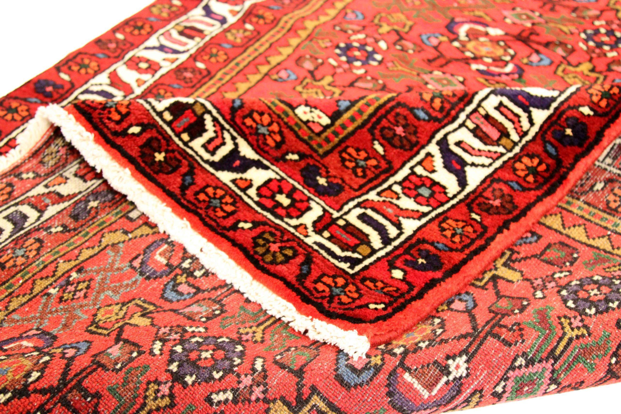 Iracheno Tappeto Persiano Hosseinabad Runner - Lana Marrone Avorio Rosso Design - 75768 in vendita