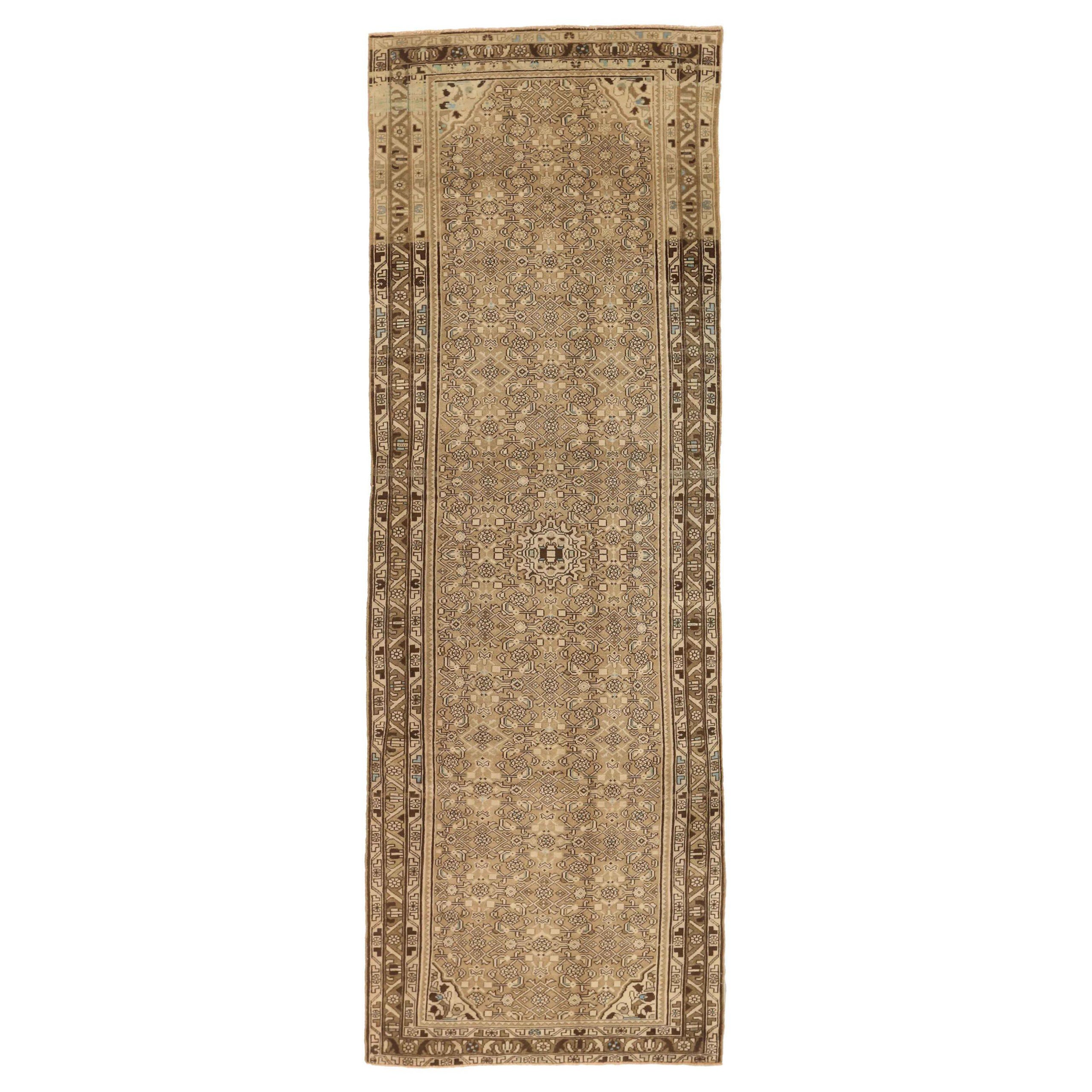 Persischer Hosseinabad Läufer Teppich - Wolle Braun Elfenbein Taupe - 75755 im Angebot
